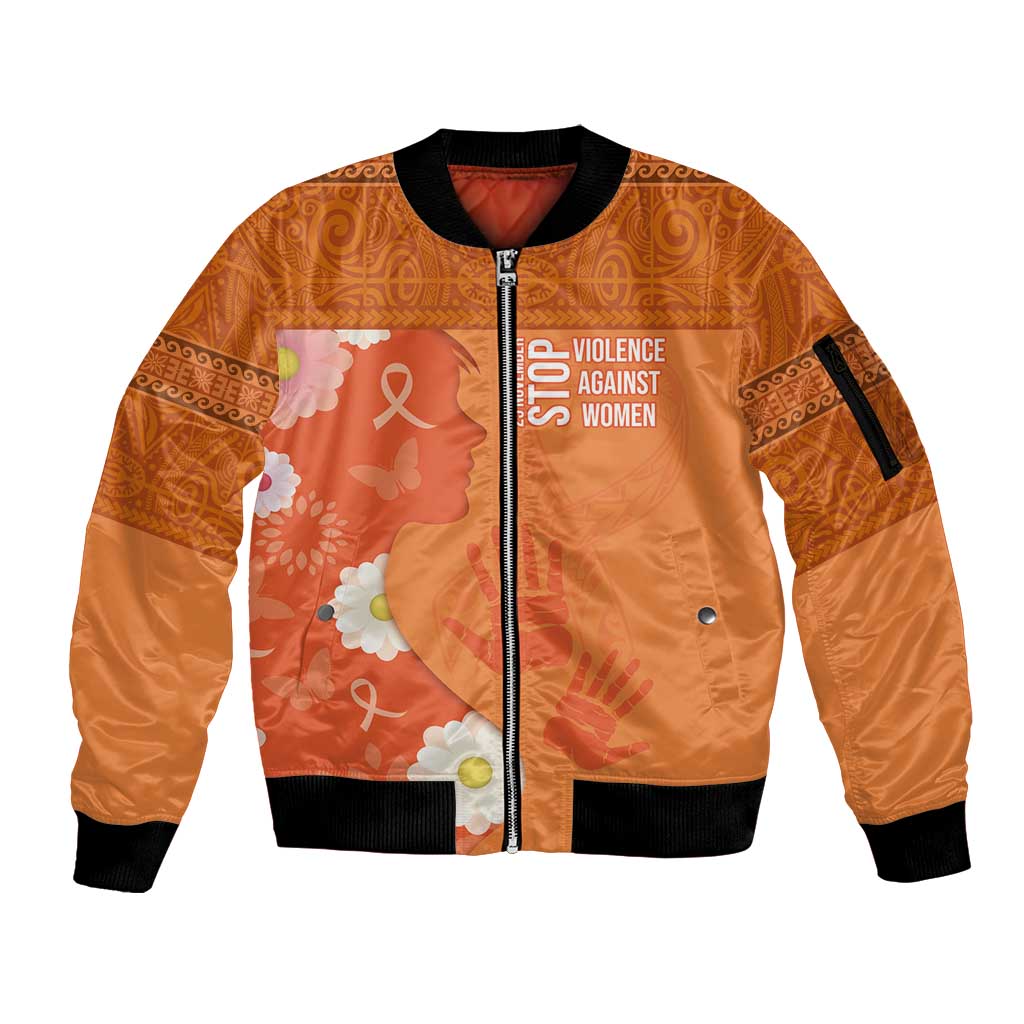 International Day for the Elimination of Violence Against Women Sleeve Zip Bomber Jacket Polynesian Pattern