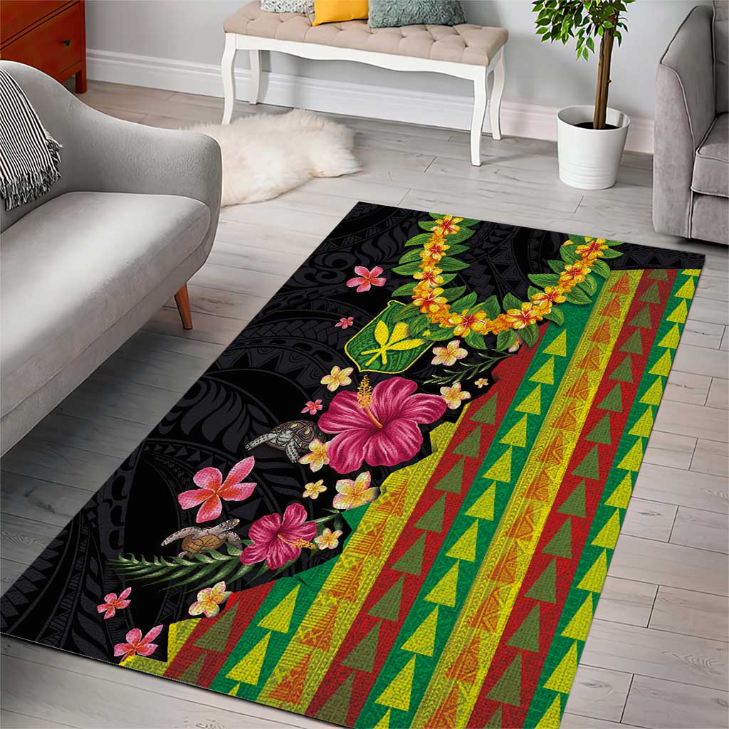 Hawaiian Independence Day Area Rug Kanaka Maoli Symbols With Tapa Motifs and Tropical Plants - Polynesian Pride