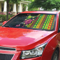Hawaiian Independence Day Auto Sun Shade Kanaka Maoli Symbols With Tapa Motifs and Tropical Plants - Polynesian Pride