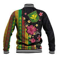 Hawaiian Independence Day Baseball Jacket Kanaka Maoli Symbols With Tapa Motifs and Tropical Plants - Polynesian Pride
