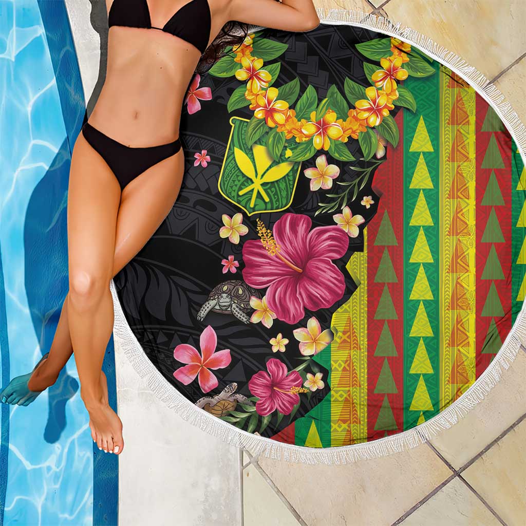 Hawaiian Independence Day Beach Blanket Kanaka Maoli Symbols With Tapa Motifs and Tropical Plants - Polynesian Pride