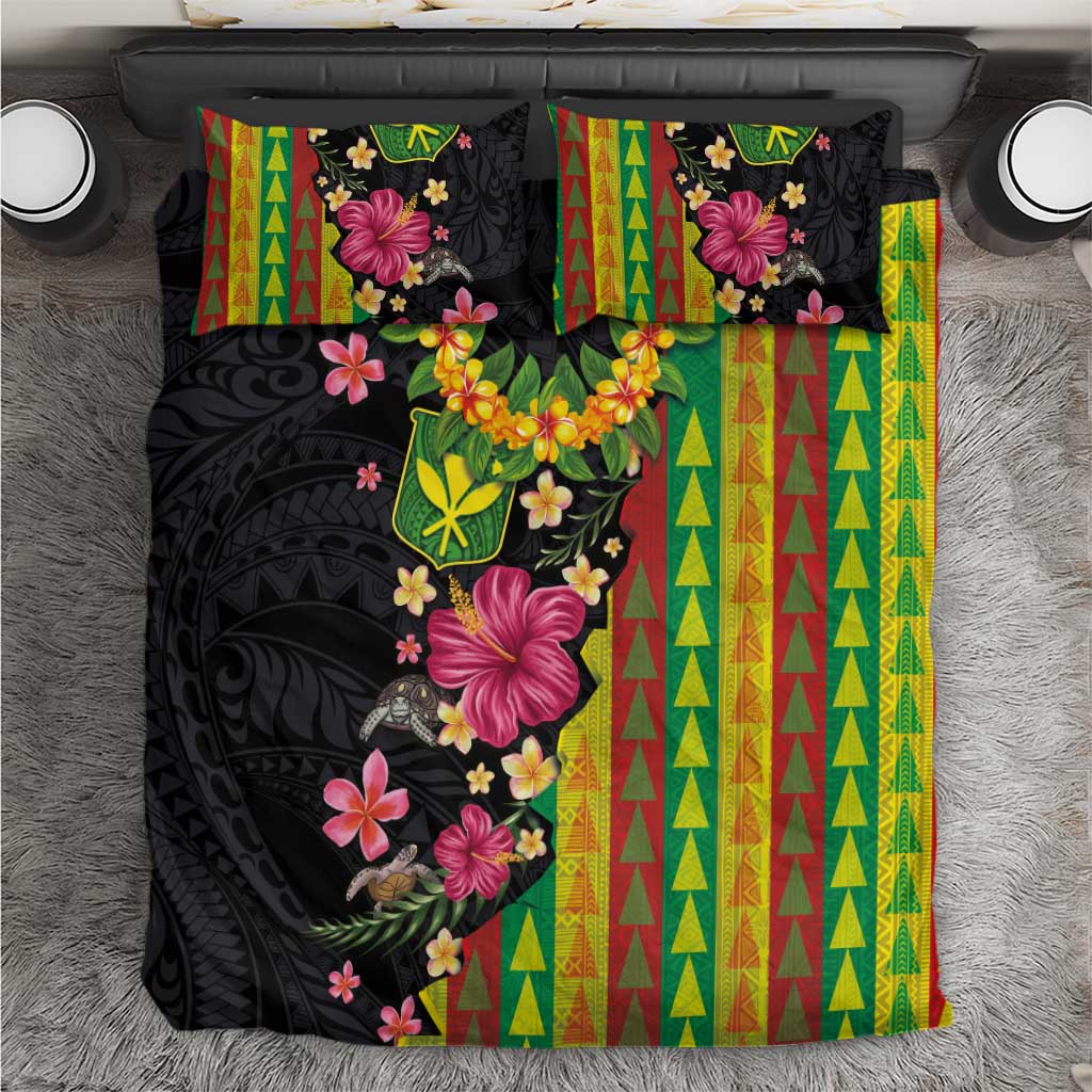 Hawaiian Independence Day Bedding Set Kanaka Maoli Symbols With Tapa Motifs and Tropical Plants - Polynesian Pride