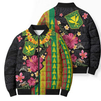 Hawaiian Independence Day Bomber Puffer Jacket Kanaka Maoli Symbols With Tapa Motifs and Tropical Plants - Polynesian Pride