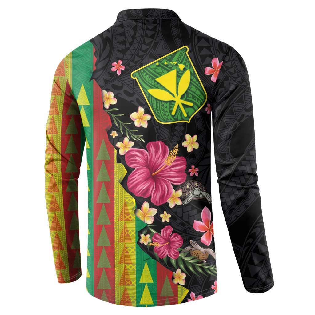 Hawaiian Independence Day Button Sweatshirt Kanaka Maoli Symbols With Tapa Motifs and Tropical Plants - Polynesian Pride
