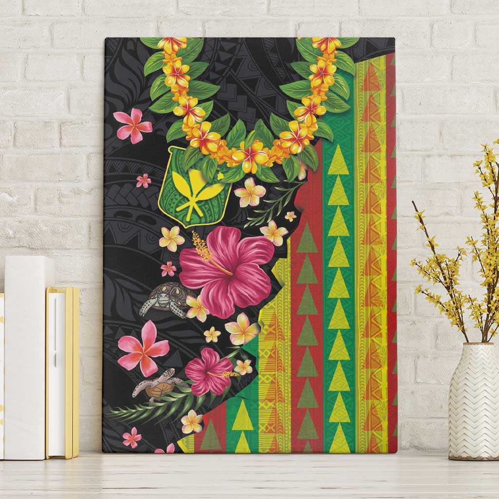 Hawaiian Independence Day Canvas Wall Art Kanaka Maoli Symbols With Tapa Motifs and Tropical Plants - Polynesian Pride