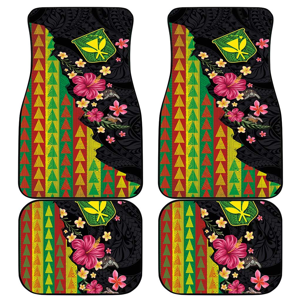 Hawaiian Independence Day Car Mats Kanaka Maoli Symbols With Tapa Motifs and Tropical Plants - Polynesian Pride