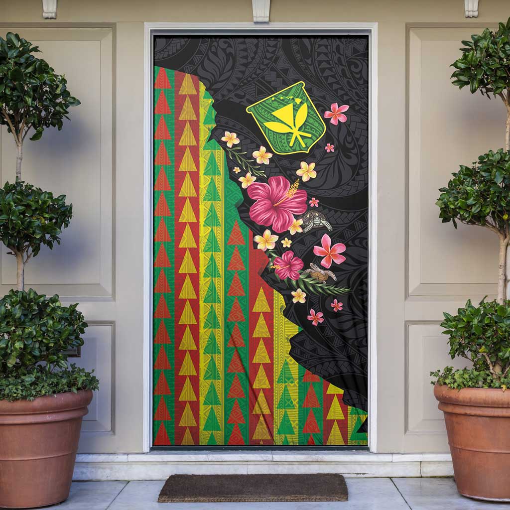 Hawaiian Independence Day Door Cover Kanaka Maoli Symbols With Tapa Motifs and Tropical Plants - Polynesian Pride