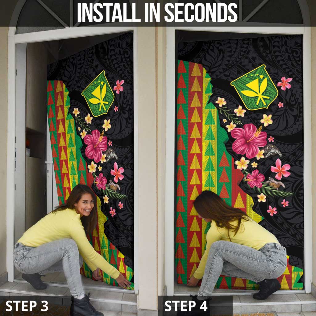 Hawaiian Independence Day Door Cover Kanaka Maoli Symbols With Tapa Motifs and Tropical Plants - Polynesian Pride