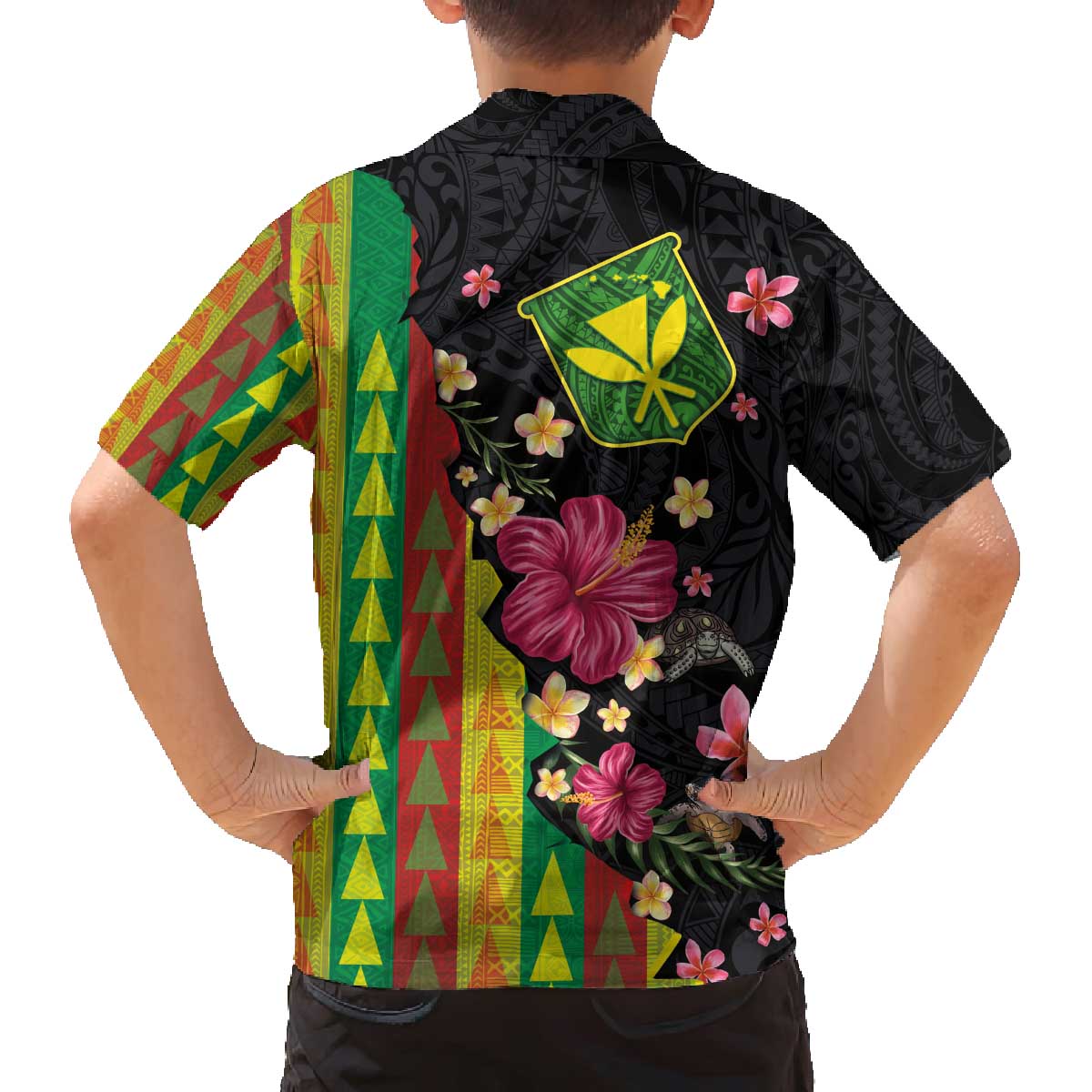 Hawaiian Independence Day Family Matching Off The Shoulder Long Sleeve Dress and Hawaiian Shirt Kanaka Maoli Symbols With Tapa Motifs and Tropical Plants - Polynesian Pride