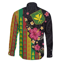 Hawaiian Independence Day Family Matching Off The Shoulder Long Sleeve Dress and Hawaiian Shirt Kanaka Maoli Symbols With Tapa Motifs and Tropical Plants - Polynesian Pride