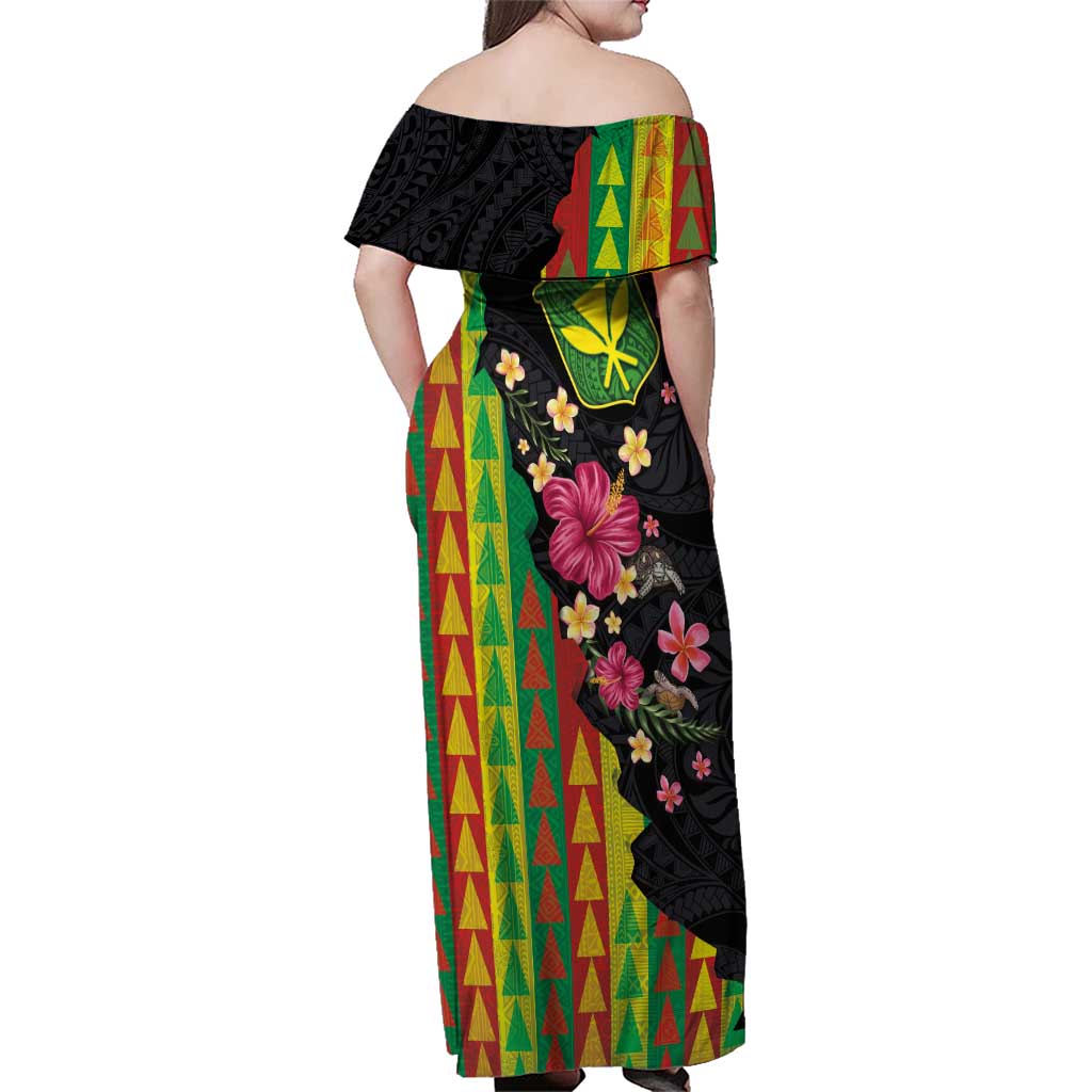 Hawaiian Independence Day Family Matching Off Shoulder Maxi Dress and Hawaiian Shirt Kanaka Maoli Symbols With Tapa Motifs and Tropical Plants - Polynesian Pride