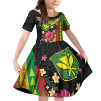 Hawaiian Independence Day Family Matching Off Shoulder Short Dress and Hawaiian Shirt Kanaka Maoli Symbols With Tapa Motifs and Tropical Plants - Polynesian Pride