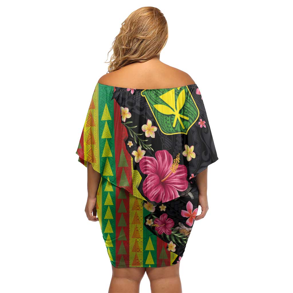 Hawaiian Independence Day Family Matching Off Shoulder Short Dress and Hawaiian Shirt Kanaka Maoli Symbols With Tapa Motifs and Tropical Plants - Polynesian Pride