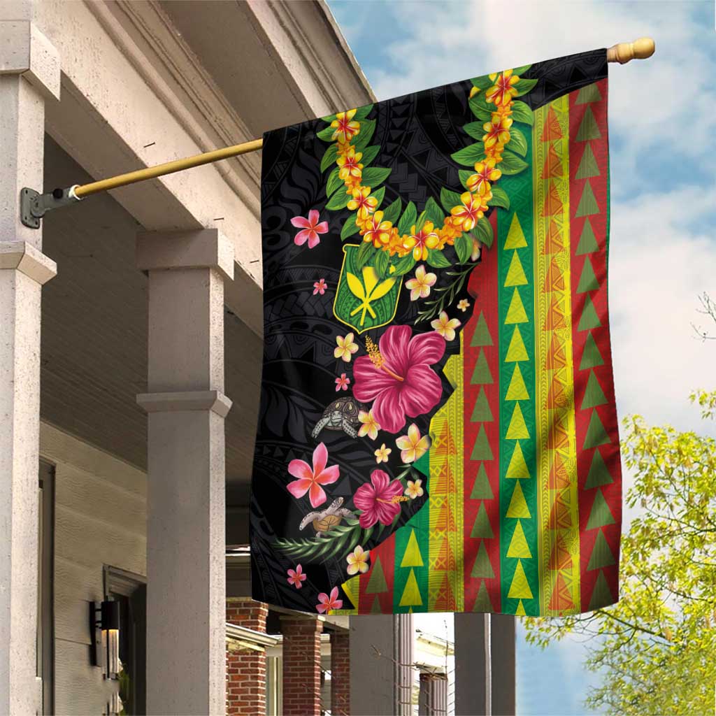 Hawaiian Independence Day Garden Flag Kanaka Maoli Symbols With Tapa Motifs and Tropical Plants - Polynesian Pride