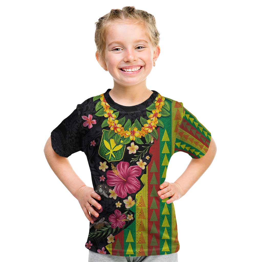 Hawaiian Independence Day Kid T Shirt Kanaka Maoli Symbols With Tapa Motifs and Tropical Plants - Polynesian Pride