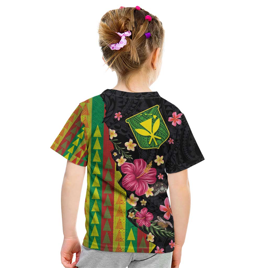Hawaiian Independence Day Kid T Shirt Kanaka Maoli Symbols With Tapa Motifs and Tropical Plants - Polynesian Pride