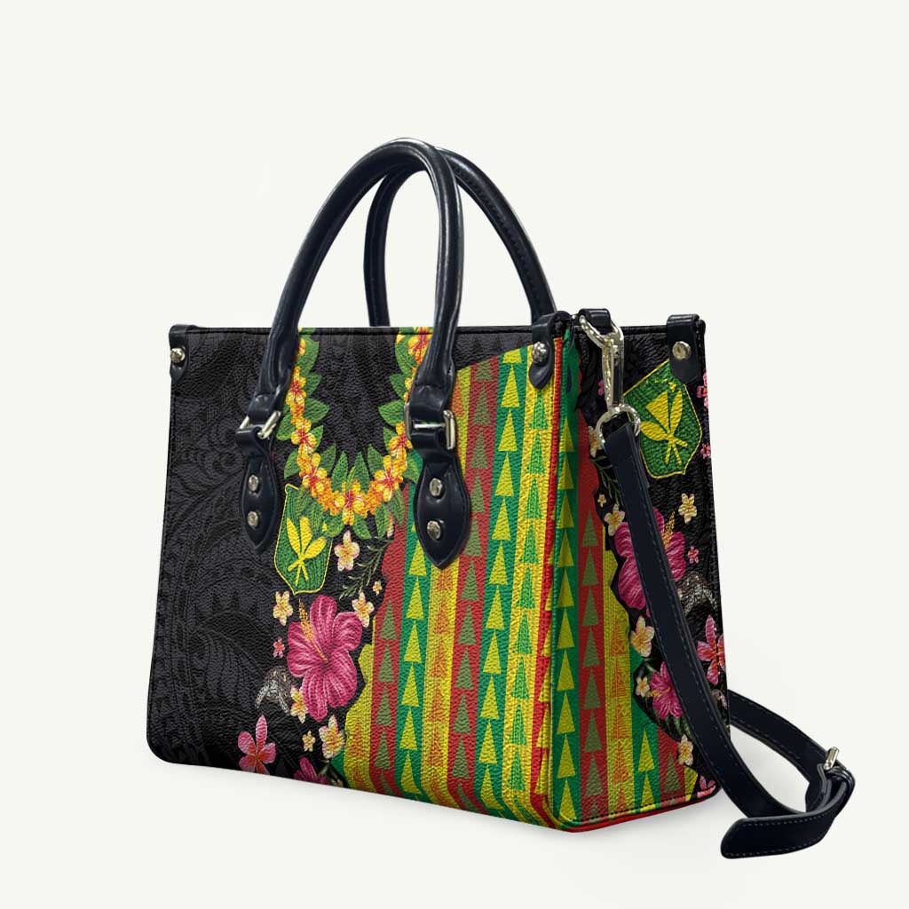 Hawaiian Independence Day Leather Bag Kanaka Maoli Symbols With Tapa Motifs and Tropical Plants - Polynesian Pride