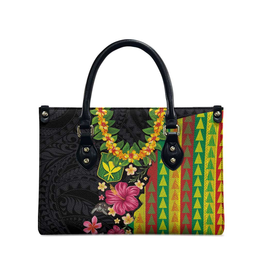 Hawaiian Independence Day Leather Bag Kanaka Maoli Symbols With Tapa Motifs and Tropical Plants - Polynesian Pride