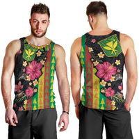 Hawaiian Independence Day Men Tank Top Kanaka Maoli Symbols With Tapa Motifs and Tropical Plants - Polynesian Pride