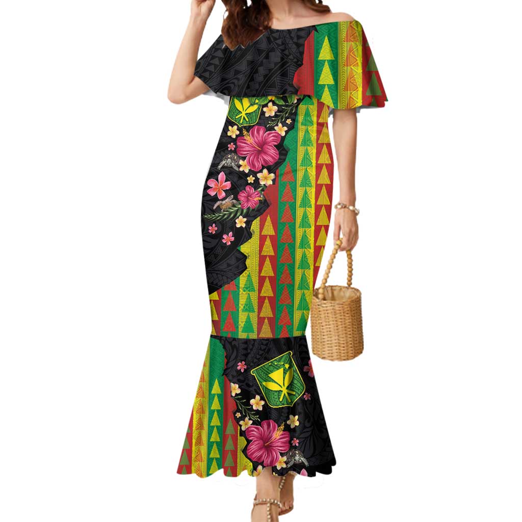 Hawaiian Independence Day Mermaid Dress Kanaka Maoli Symbols With Tapa Motifs and Tropical Plants - Polynesian Pride