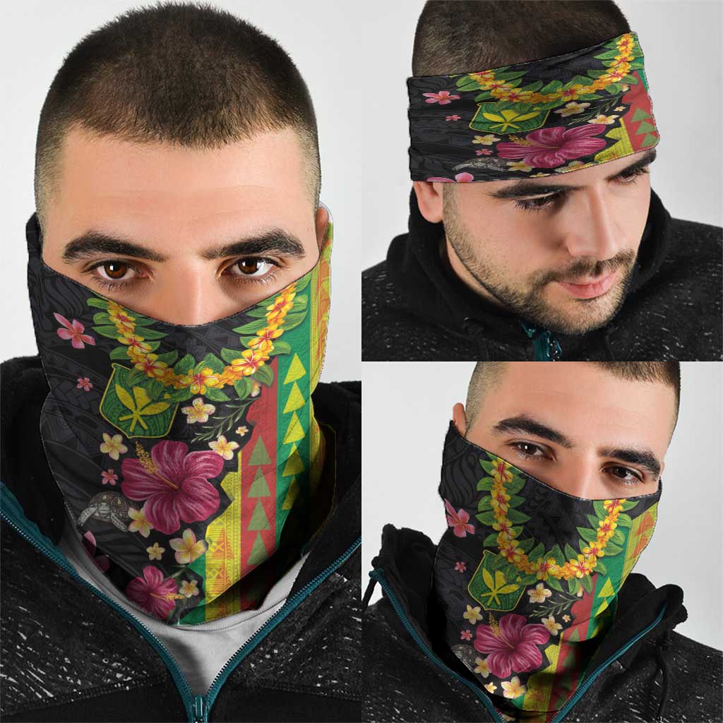 Hawaiian Independence Day Neck Gaiter Kanaka Maoli Symbols With Tapa Motifs and Tropical Plants - Polynesian Pride