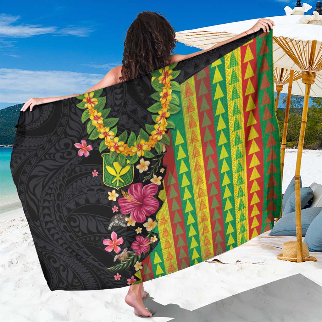 Hawaiian Independence Day Sarong Kanaka Maoli Symbols With Tapa Motifs and Tropical Plants - Polynesian Pride