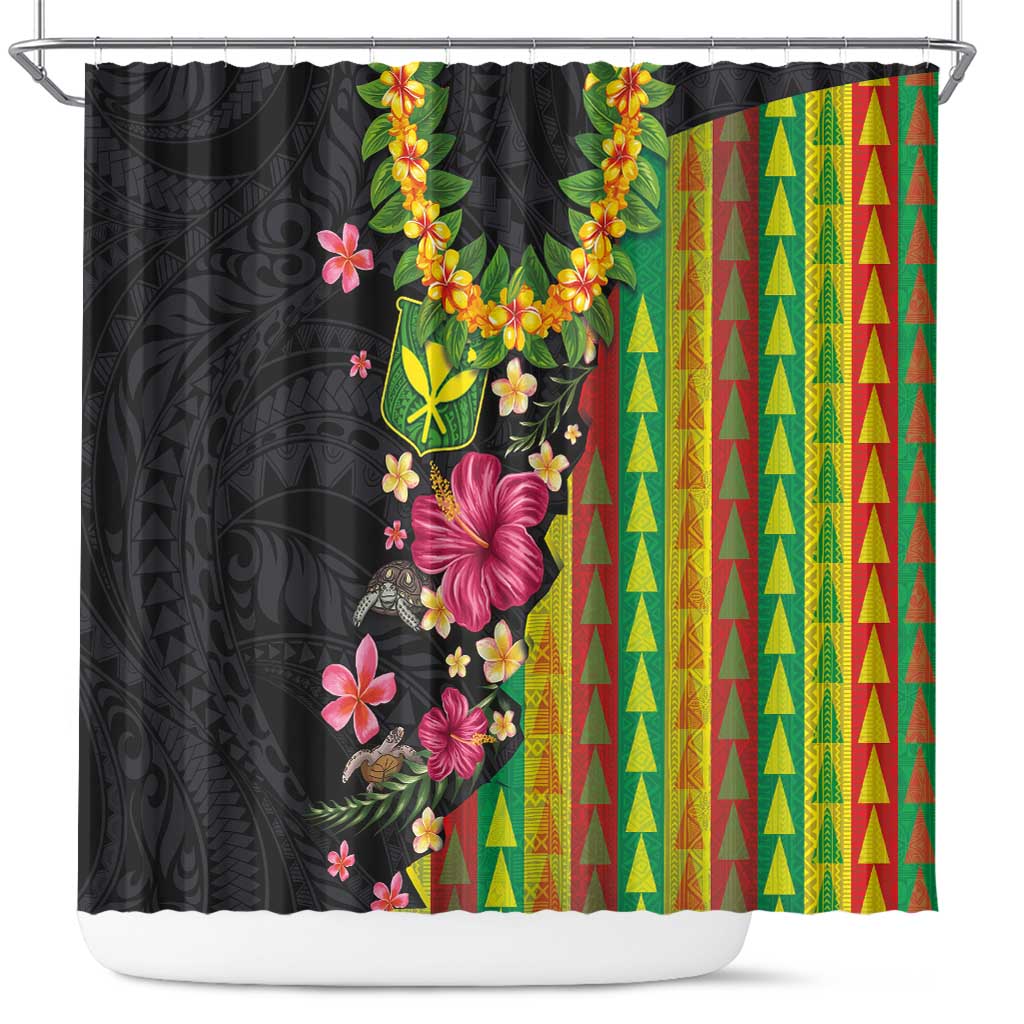Hawaiian Independence Day Shower Curtain Kanaka Maoli Symbols With Tapa Motifs and Tropical Plants - Polynesian Pride