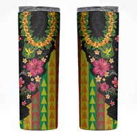 Hawaiian Independence Day Skinny Tumbler Kanaka Maoli Symbols With Tapa Motifs and Tropical Plants - Polynesian Pride