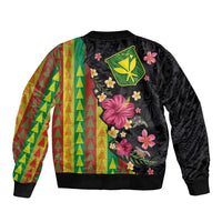Hawaiian Independence Day Sleeve Zip Bomber Jacket Kanaka Maoli Symbols With Tapa Motifs and Tropical Plants - Polynesian Pride