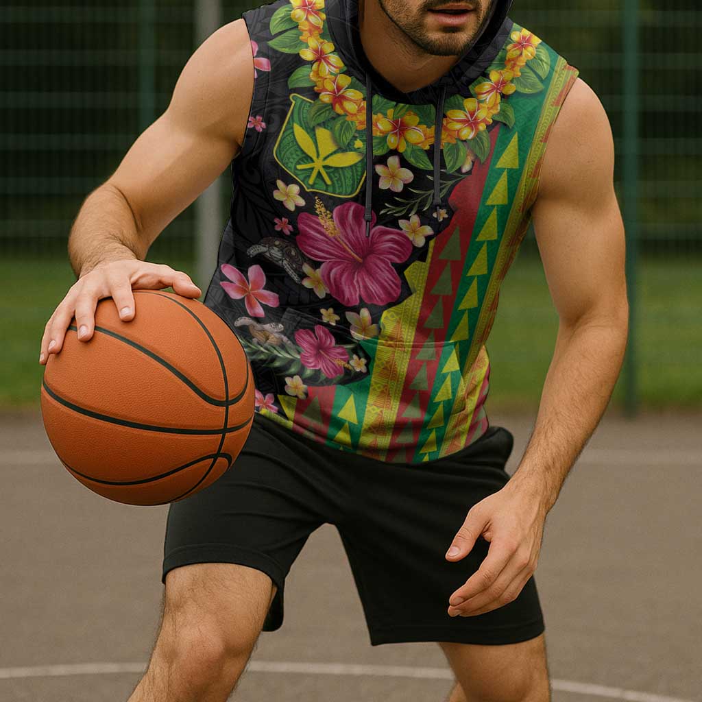 Hawaiian Independence Day Sleeveless Hoodie Kanaka Maoli Symbols With Tapa Motifs and Tropical Plants - Polynesian Pride