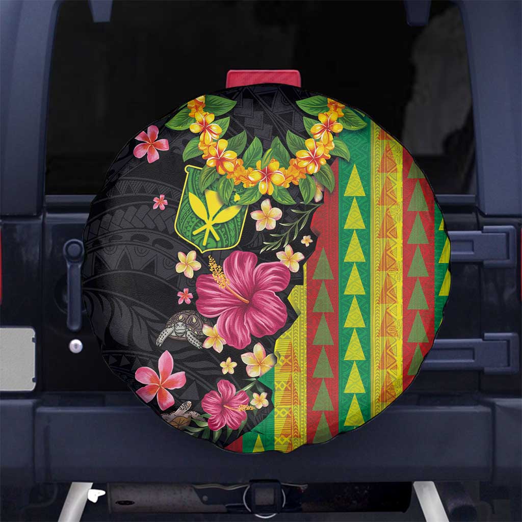 Hawaiian Independence Day Spare Tire Cover Kanaka Maoli Symbols With Tapa Motifs and Tropical Plants - Polynesian Pride