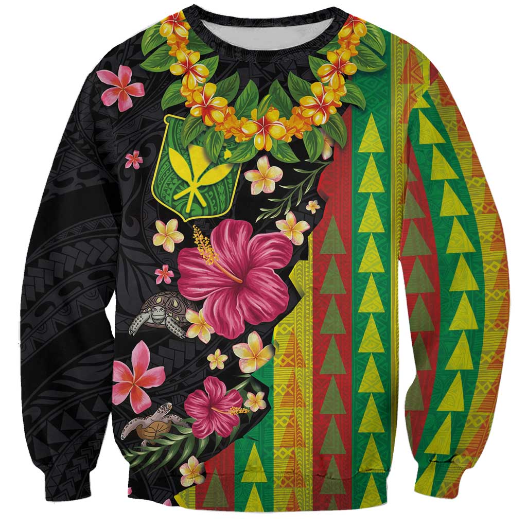 Hawaiian Independence Day Sweatshirt Kanaka Maoli Symbols With Tapa Motifs and Tropical Plants - Polynesian Pride