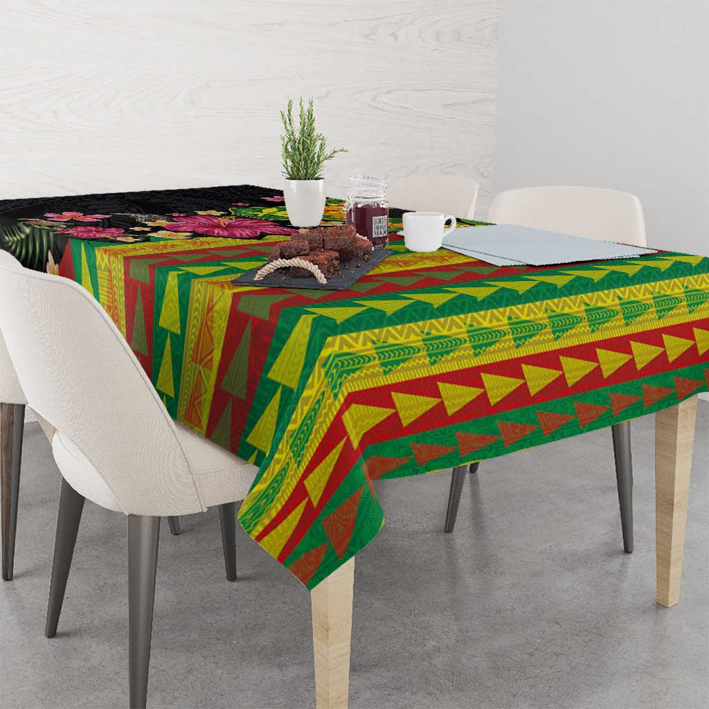 Hawaiian Independence Day Tablecloth Kanaka Maoli Symbols With Tapa Motifs and Tropical Plants - Polynesian Pride