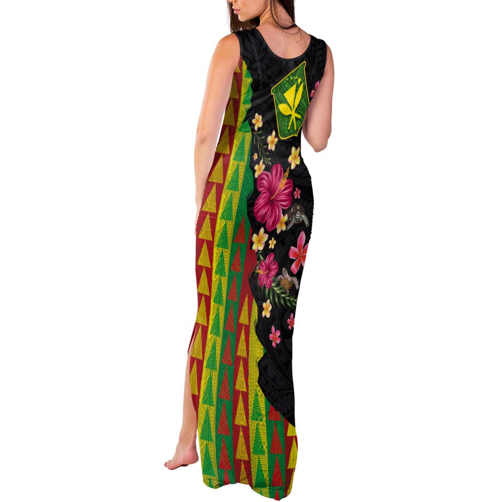 Hawaiian Independence Day Tank Maxi Dress Kanaka Maoli Symbols With Tapa Motifs and Tropical Plants - Polynesian Pride