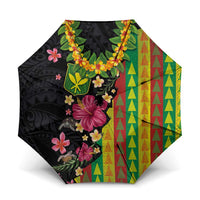 Hawaiian Independence Day Umbrella Kanaka Maoli Symbols With Tapa Motifs and Tropical Plants - Polynesian Pride