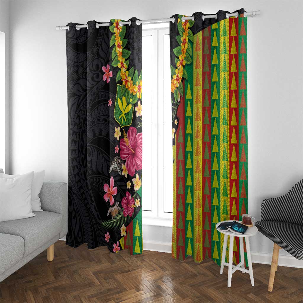 Hawaiian Independence Day Window Curtain Kanaka Maoli Symbols With Tapa Motifs and Tropical Plants - Polynesian Pride