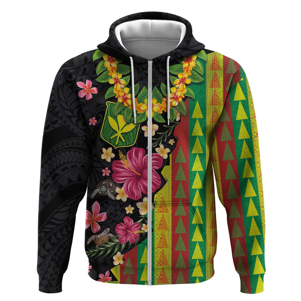 Hawaiian Independence Day Zip Hoodie Kanaka Maoli Symbols With Tapa Motifs and Tropical Plants - Polynesian Pride