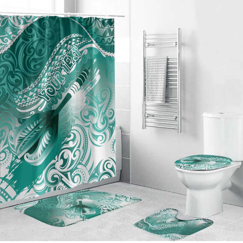 Personalised New Zealand Aotearoa Darts Masters Bathroom Set Maori Art Tattoo with Tribal Dart Symbol Teal Color - Polynesian Pride