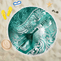 Personalised New Zealand Aotearoa Darts Masters Beach Blanket Maori Art Tattoo with Tribal Dart Symbol Teal Color - Polynesian Pride