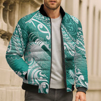 Personalised New Zealand Aotearoa Darts Masters Bomber Puffer Jacket Maori Art Tattoo with Tribal Dart Symbol Teal Color LT03 - Polynesian Pride