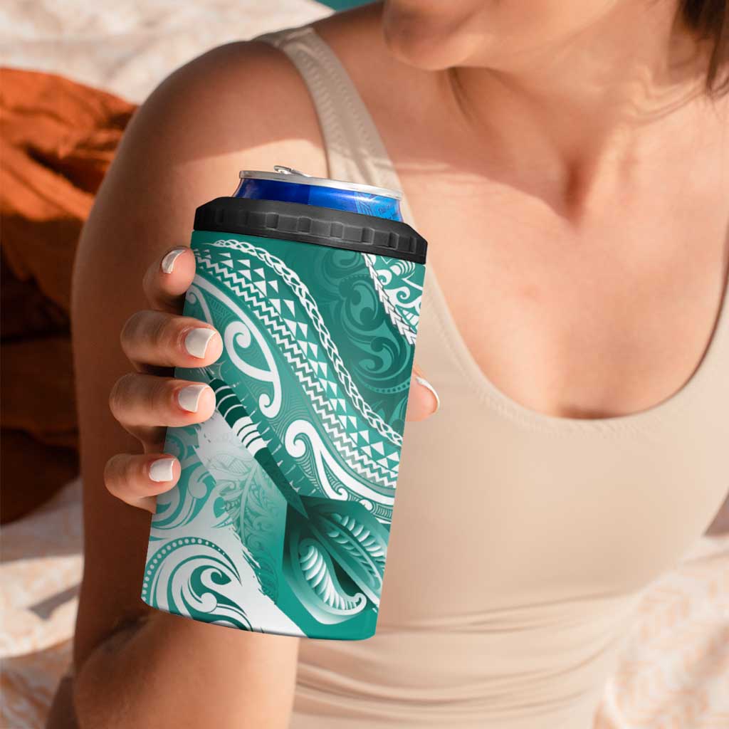 Personalised New Zealand Aotearoa Darts Masters 4 in 1 Can Cooler Tumbler Maori Art Tattoo with Tribal Dart Symbol Teal Color - Polynesian Pride