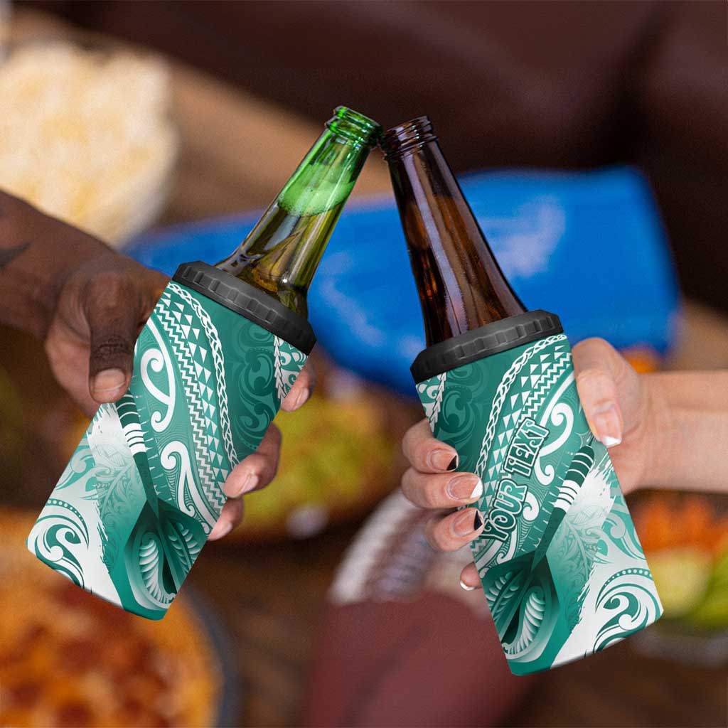 Personalised New Zealand Aotearoa Darts Masters 4 in 1 Can Cooler Tumbler Maori Art Tattoo with Tribal Dart Symbol Teal Color - Polynesian Pride