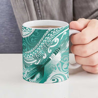 Personalised New Zealand Aotearoa Darts Masters Ceramic Mug Maori Art Tattoo with Tribal Dart Symbol Teal Color - Polynesian Pride