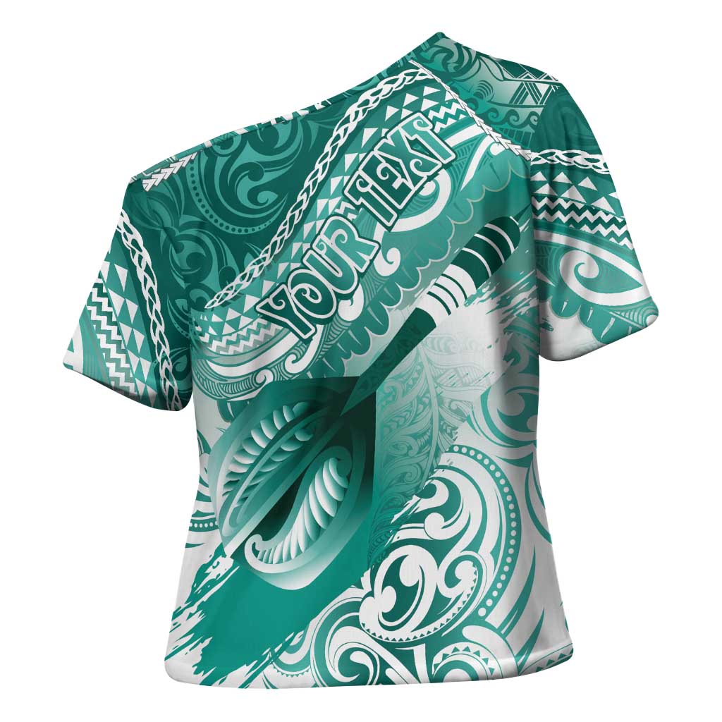 Personalised New Zealand Aotearoa Darts Masters Cross Shoulder Shirt Maori Art Tattoo with Tribal Dart Symbol Teal Color LT03 - Polynesian Pride