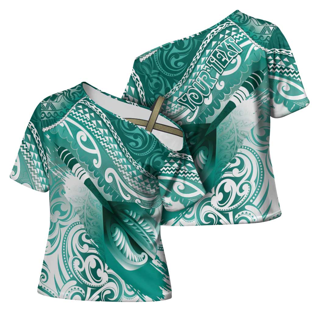 Personalised New Zealand Aotearoa Darts Masters Cross Shoulder Shirt Maori Art Tattoo with Tribal Dart Symbol Teal Color LT03 - Polynesian Pride