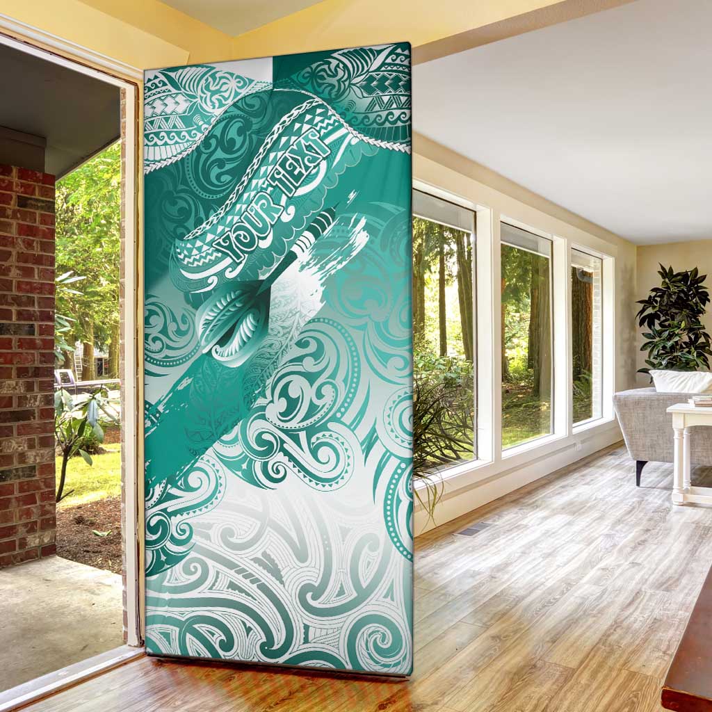 Personalised New Zealand Aotearoa Darts Masters Door Cover Maori Art Tattoo with Tribal Dart Symbol Teal Color - Polynesian Pride