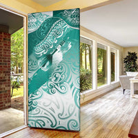 Personalised New Zealand Aotearoa Darts Masters Door Cover Maori Art Tattoo with Tribal Dart Symbol Teal Color - Polynesian Pride