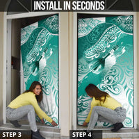 Personalised New Zealand Aotearoa Darts Masters Door Cover Maori Art Tattoo with Tribal Dart Symbol Teal Color - Polynesian Pride