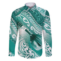 Personalised New Zealand Aotearoa Darts Masters Family Matching Long Sleeve Bodycon Dress and Hawaiian Shirt Maori Art Tattoo with Tribal Dart Symbol Teal Color LT03 Dad's Shirt - Long Sleeve Teal - Polynesian Pride