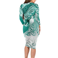 Personalised New Zealand Aotearoa Darts Masters Family Matching Long Sleeve Bodycon Dress and Hawaiian Shirt Maori Art Tattoo with Tribal Dart Symbol Teal Color LT03 - Polynesian Pride